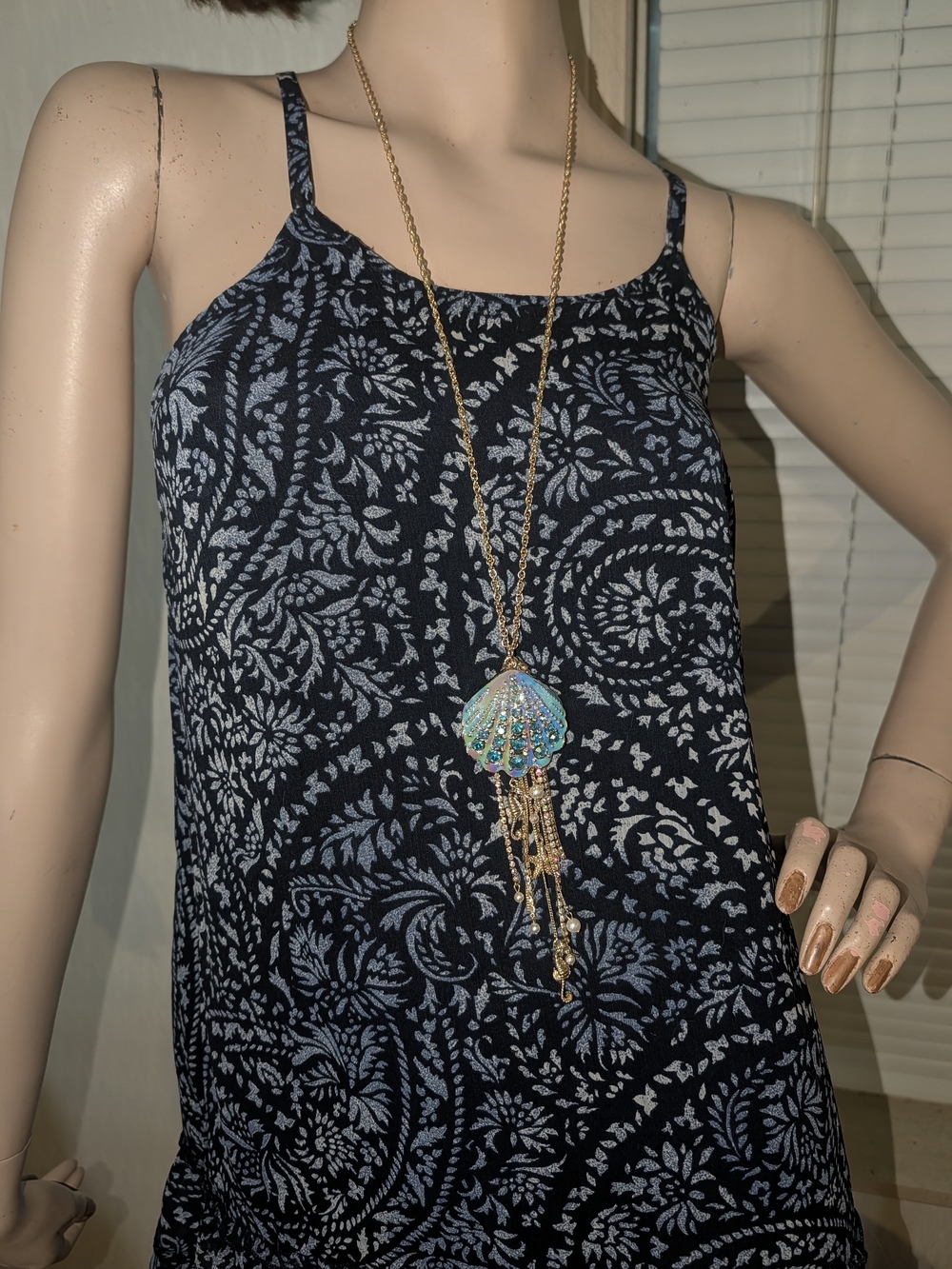 Betsy Johnson Gold-Tone Blue Shell Pendant Necklace - Picture 2 of 7